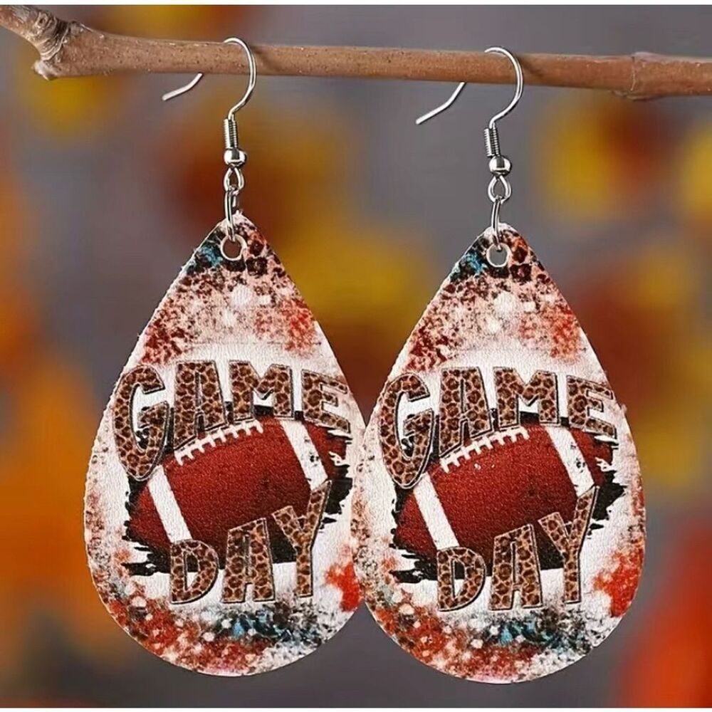 Game Day Football Teardrop Dangle Earrings Multicolor Sports Theme Fall